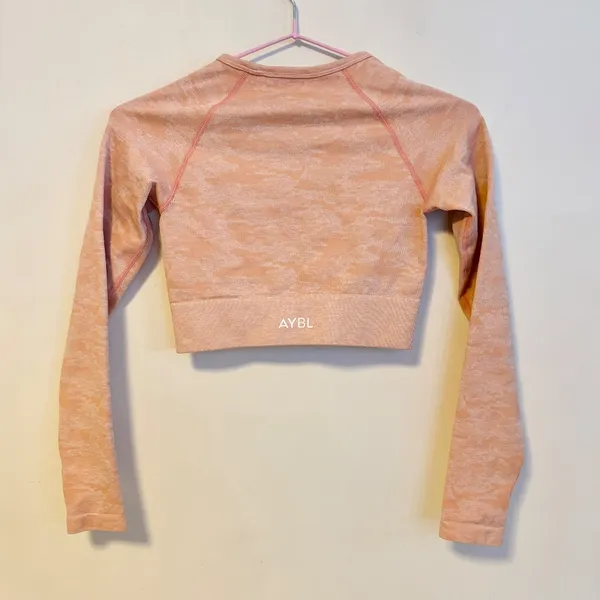 AYBL High Neck Long Sleeve Active Wear Workout Crop Top Light Orange Womens XS - Image 2
