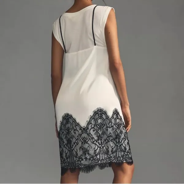NWT Anthropologie Maeve Lace T-Shirt Dress Black White XS - Image 15