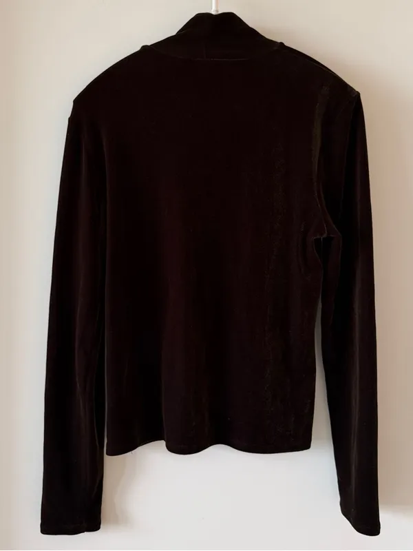 Vintage Late 90s/Y2K Banana Republic Dark Brown Velour Mock Neck Top - Image 2