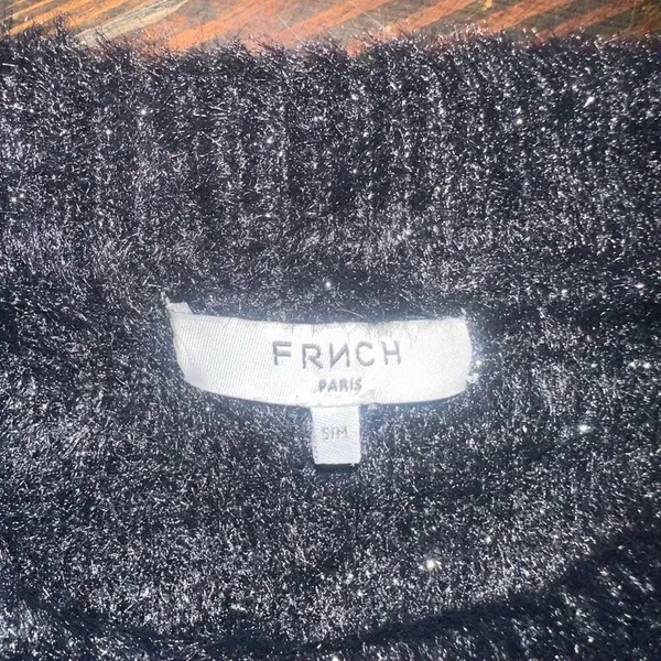Frnch eyelash sparkly fuzzy cozy shimmer black crop sweater - Image 3