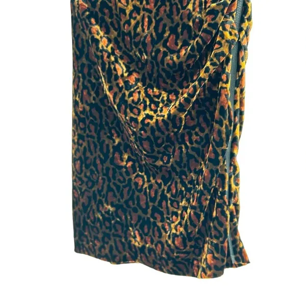 The Kooples Fire Brown Velvet Skirt Leopard Print Front Zipper Size 2 Medium‎ - Image 6