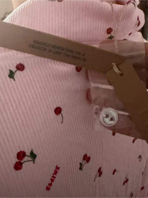 SKIMS Pink Cherry-Print Button-Down Pajama Top - Image 4