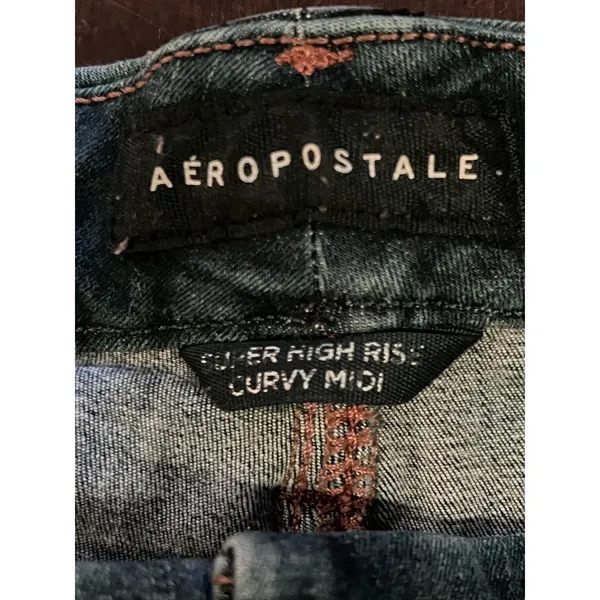 Aeropostale Mom Shorts Womens 6 Blue Denim Super High Rise Cuffed Button Fly - Image 4