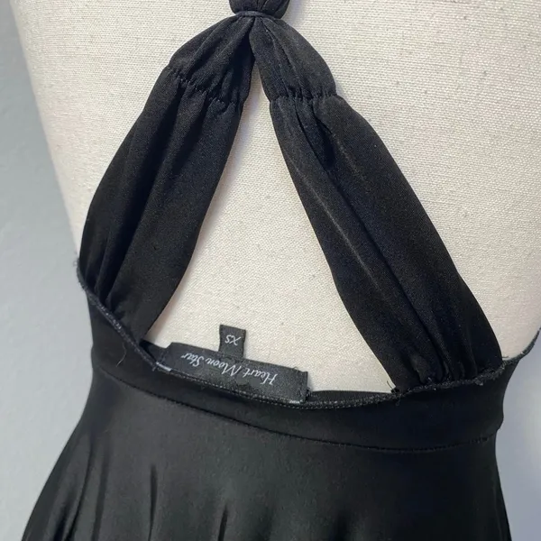 Black Halter Silver Waistband Open Back Braided Handkerchief Hem Dress Fairy Y2k - Image 5