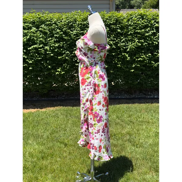NEW Abercrombie Strawberry Floral‎ Ruffle Wrap Midi Autumn Wedding Guest Dress - Image 8