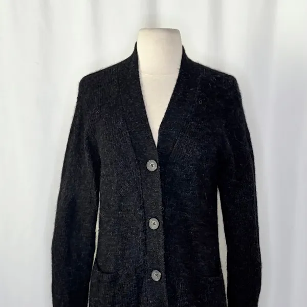 EVERLANE The Oversized Alpaca Cardigan Heathered Black Merino Wool Pockets Small - Image 3