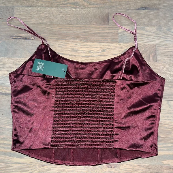 wild fable Wine Satin Floral-Trim Crop Cami - Image 3