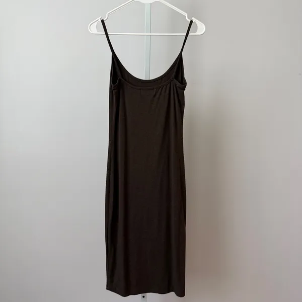 REVIR Cotton Clean Office Siren Minimalist Bodycon Midi Cami Dress XS Brown - Image 4