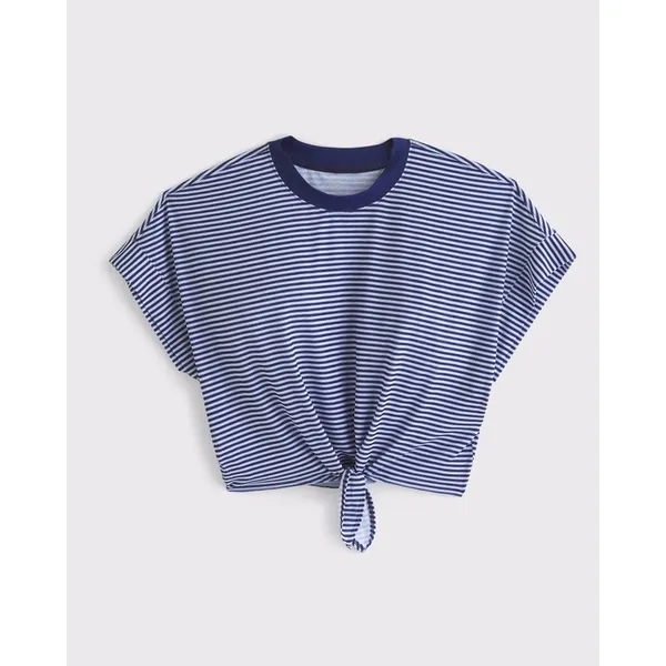 YPB Featherweight Tie-Front Tee Navy Blue Striped Active Crop Top XL - Image 7