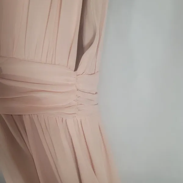 Lulus Heavenly Hues Blush Pink Chiffon Maxi Dress Small Pleated Plunging V-neck - Image 11