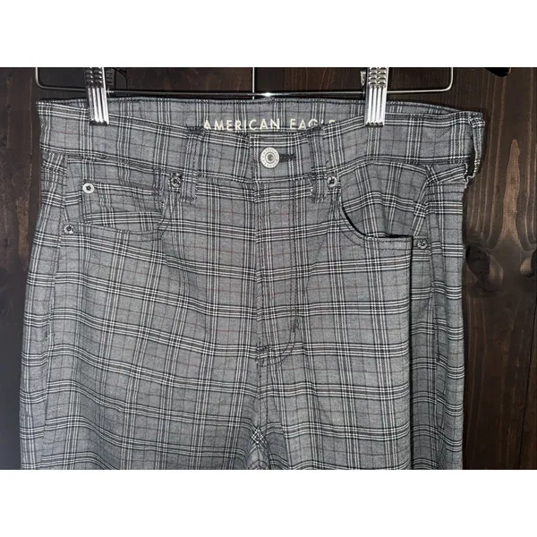 American Eagle Mom Straight Pant 6 Gray Plaid Stretch - Image 2
