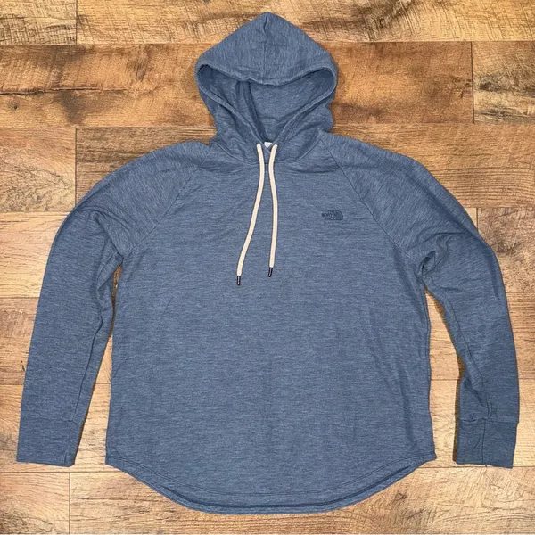 The North Face Women's Heathered Blue Hooded Long Sleeve T-shirt - Image 2