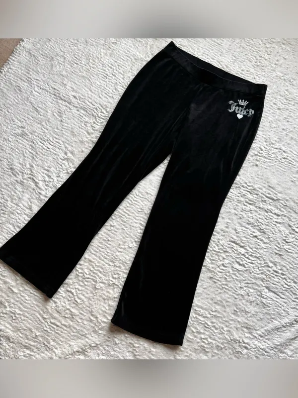 Juicy Couture Velour Track Pants Sweats L Black Velour Bling Cozy Retro Y2K - Image 3