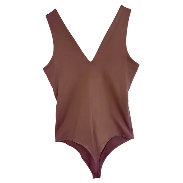 Abercrombie & Fitch Soft AF Brown Tan Sleeveless VNeck Shapewear Bodysuit Size M - Image 2