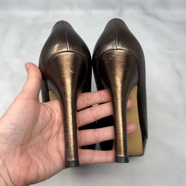 GUCCI Vintage Y2K Hollywood Horsebit Metallic Leather Platform Pump Heels Bronze - Image 9