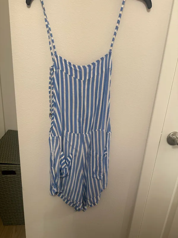 Angie Blue & White Striped Romper - Image 6