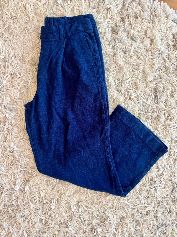 Old Navy Taylor Wide Leg Linen Blend Pants Navy Blue Small Petite High Rise - Image 3