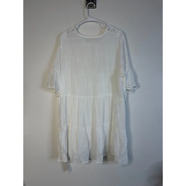 Cupshe White Crochet Lace Tiered Mini Dress Tassel Tie Beach Coverup Size L - Image 3