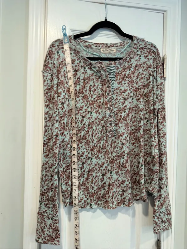 NWOT Free People We The Free Size S Floral Stripe Henley Top Long Sleeve Boho - Image 8
