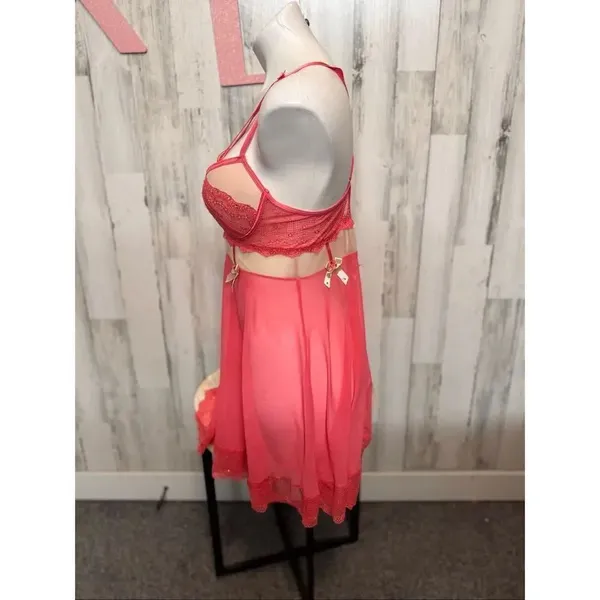 Women’s pink Lace Babydoll Lingerie Chemise Crisscross Back Size XL - Image 2