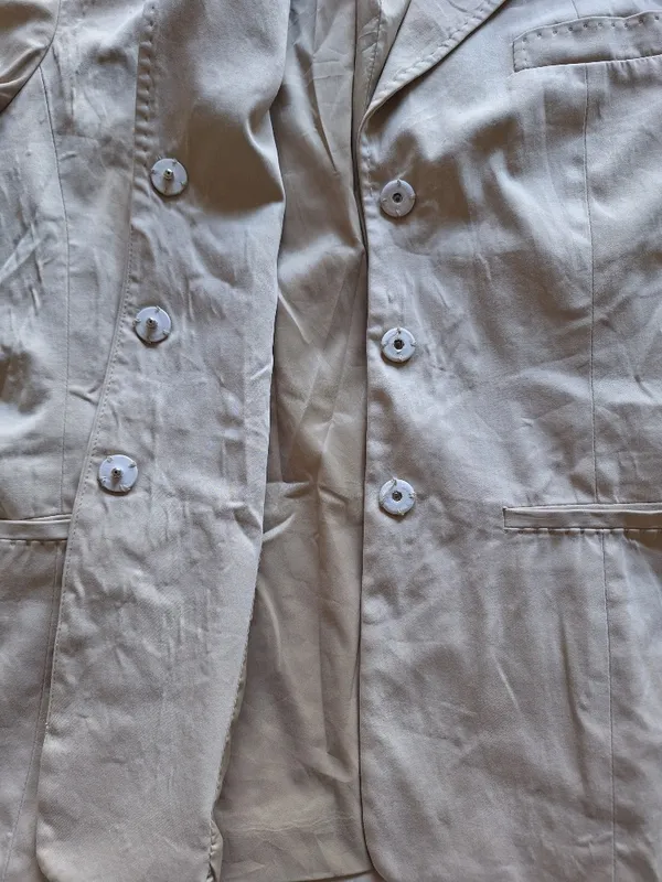 Elie Tahari Beige Polished Cotton Double Breasted Snap Blazer Size 10 Fits S/M - Image 7