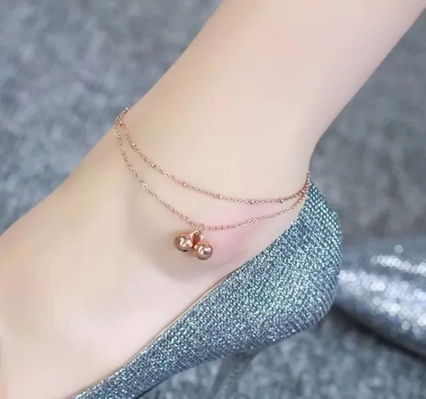 Rose Gold Double Bells Bracelet Anklet - Image 2