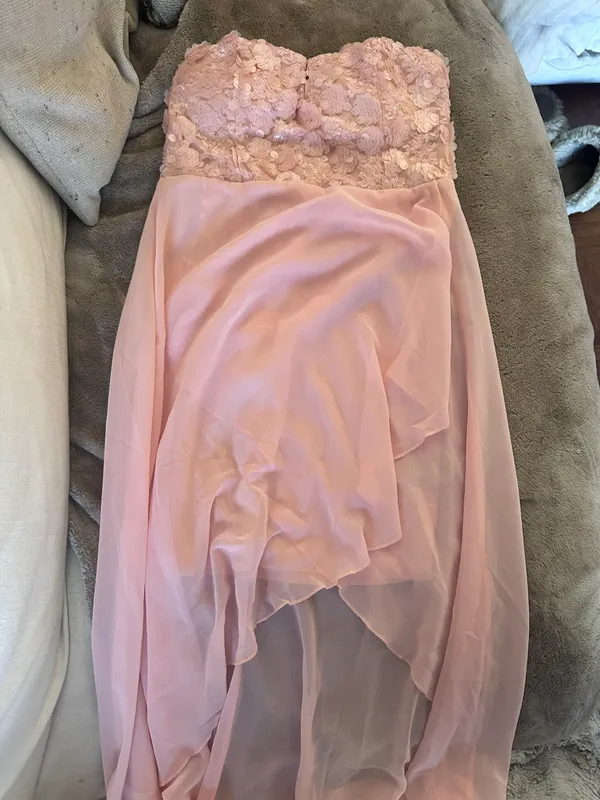 Foreign Exchange Vintage baby Pink sequins fairy chiffon layered strapless dress - Image 10