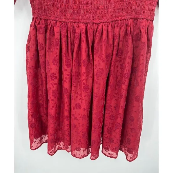 Altar'd State Mini Dress Sz XL Red Floral Velvet Burnout Smocked Sexy Feminine - Image 3