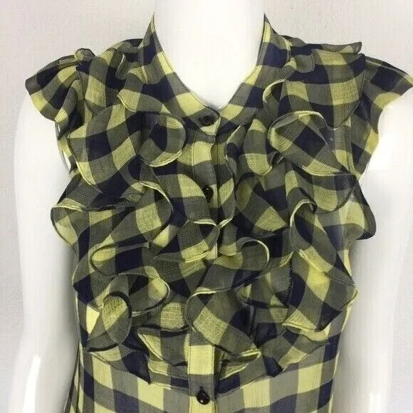 ZOA New York Plaid Ruffle Blouse Small Sleeveless Cottagecore‎ Chic - Image 2