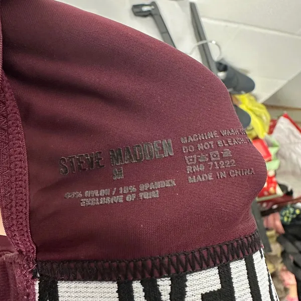 Steve Madden Womens Burgundy Triangle Bralette Logo Band Sporty Bra Medium - Image 3