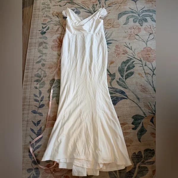 Lulu's Forever Beloved White Lace Cap Sleeve Mermaid Maxi Dress - Image 4