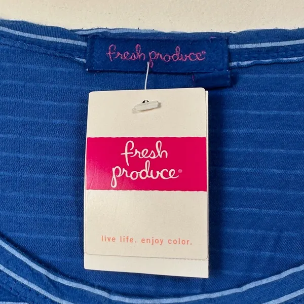 Fresh Produce Womens Blue Pinstripe‎ Sweet Scoop T 3/4 Sleeve Top Medium - Image 4
