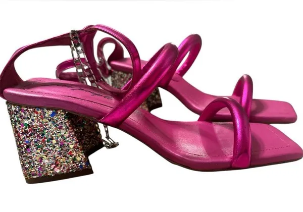 Free People Parker Hot Pink Chain Square Toe Heels - Image 3