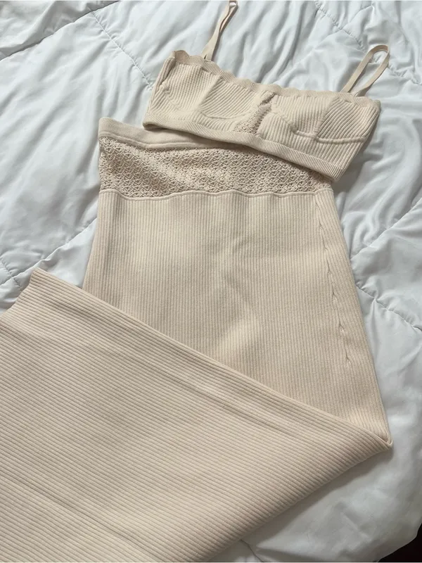Reformation Magnolia Knit Set Ivory - Size Small - Image 3