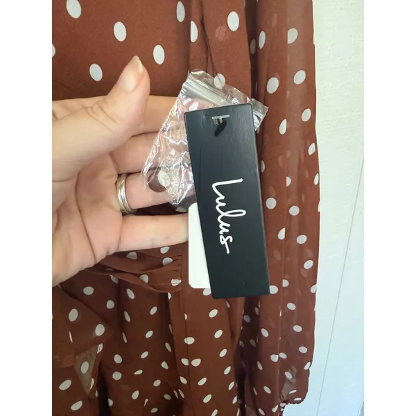 Lulus Rust Brown Polka Dot Long Sleeve Ruffle Mini Dress NWT - Image 4