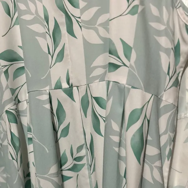 Women’s White Green Mint Leaf Print Sleeveless Square Neckline‎ Dress Size 2XL - Image 6