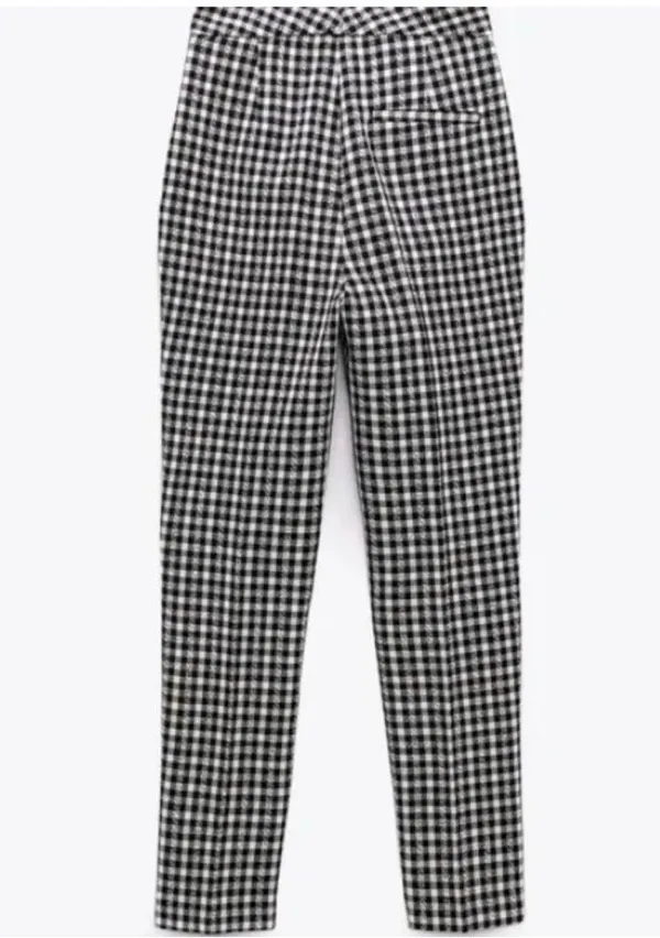 NWT ZARA Gingham straight leg Black and White Checkered Pants M - Image 2