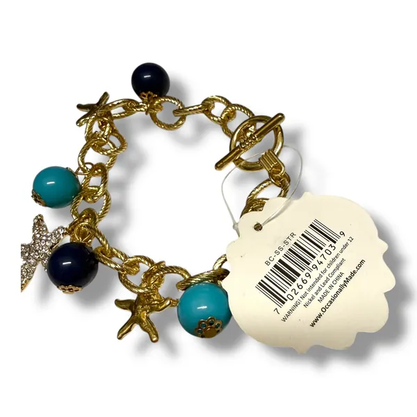 Occasionally Made Goldtone Starfish Charm Bracelet‎ Nautical Coastal Beads NWT - Image 3