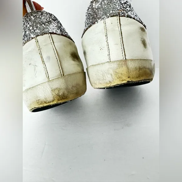 Golden Goose White Sneakers with Silver Glitter and Leopard Star Size 39 - Image 8