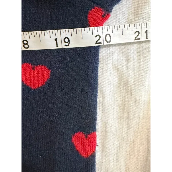 Zara Heart Print Cardigan Sweater Women M Navy Blue Red Polo Polka Dots JACQUARD - Image 9