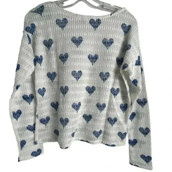 Aeropostale Women's M White Blue‎ Heart  Pullover Sweater Solid Pattern - Image 7