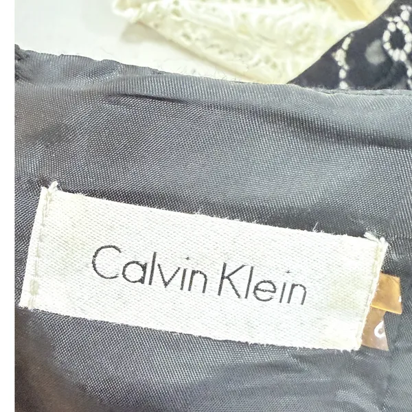Calvin Klein Black Floral Lace Sheath Dress Boat Neck Sleeveless Size 6‎ - Image 3