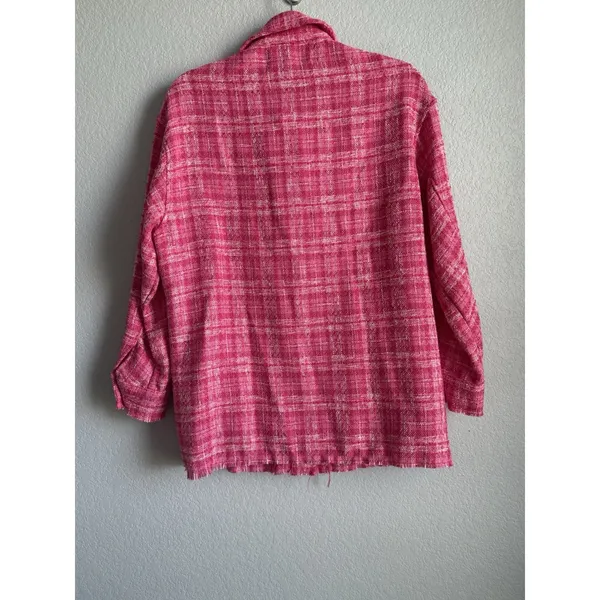 ZARA Pink Plaid Tweed Shacket Oversized Shirt Jacket Boucle Coquette XS NEW - Image 4