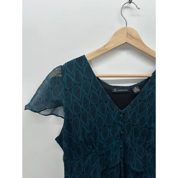 INC Womens Babydoll Silk Top Size 12 Dark Fairy Whimsigoth‎ Button Front Sheer - Image 3