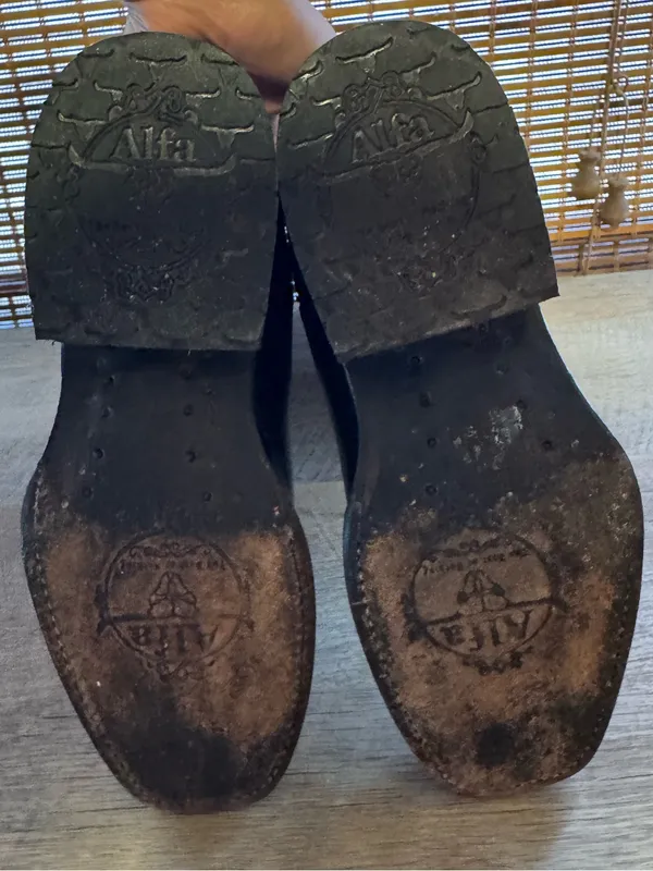 Alfa Western Wear Black Leather Western Cowboy Boots with Gold Stamped Shaft - Image 8