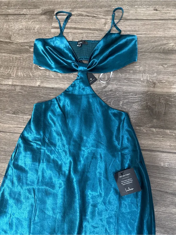 Lulus Teal Satin Cutout Mini Dress NWT - Image 8