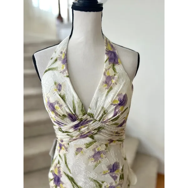 NWT Azazie Atelier Leora Tulip Print White Halter Maxi Dress - Image 4
