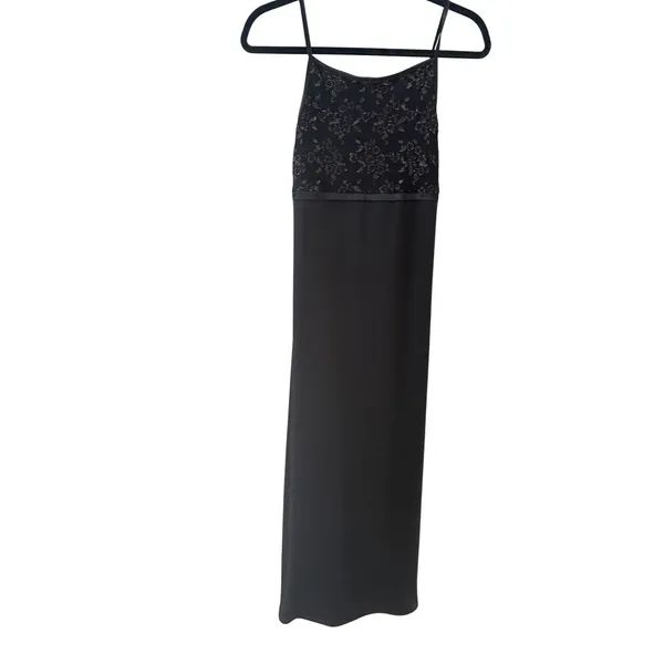 Byer Too Vintage Y2k California Black‎ Floral Lace Metallic Maxi Formal Dress M - Image 3