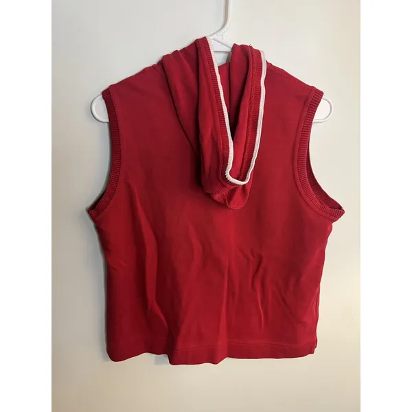 Talbots Sweater Vest Wm Med Red Hooded Full Zip Pockets Knit Cotton Athleisure - Image 5