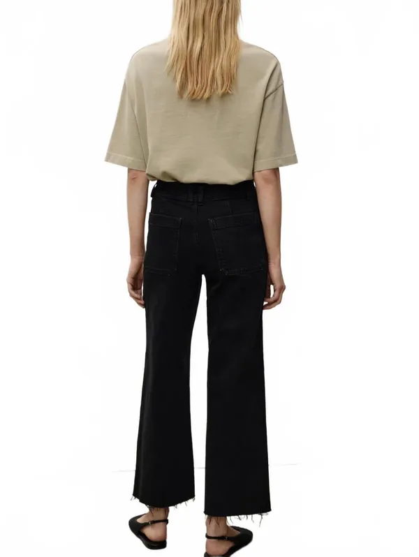 Mango Catherin Culotte High-Rise Jeans NWT Black Denim Size 0 EUR 32 - Image 2